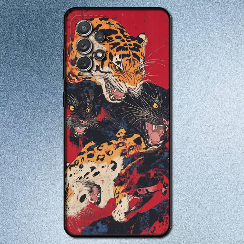 

J-Japanese Ukiyo-e Tiger Phone Case For Samsung S 25,24,23,22,30,21,10,9,Ultra,Plus,Lite,FE,4,5G Black Soft Case SamsungS25u