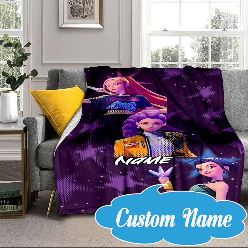Custom Name KPop Cartoon Blanket bed sofa Blanket Flannel Blanket for Camping, Hiking, Picnic Essentials,gift for Fan family