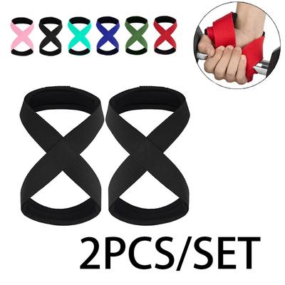 2Pcs Padded Figure 8 Straps Deadlift Wrist Support Power Lifters Gym Fitness Workout Pull-Ups Horizontal Bar