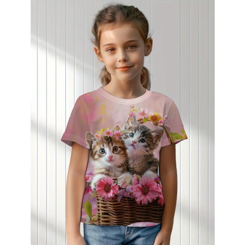 Children's Clothing Girl T-Shirt Short Sleeve 3D Cartoon Print Kids Summer Clothes Casual Round Neck Girl Clothes Tops