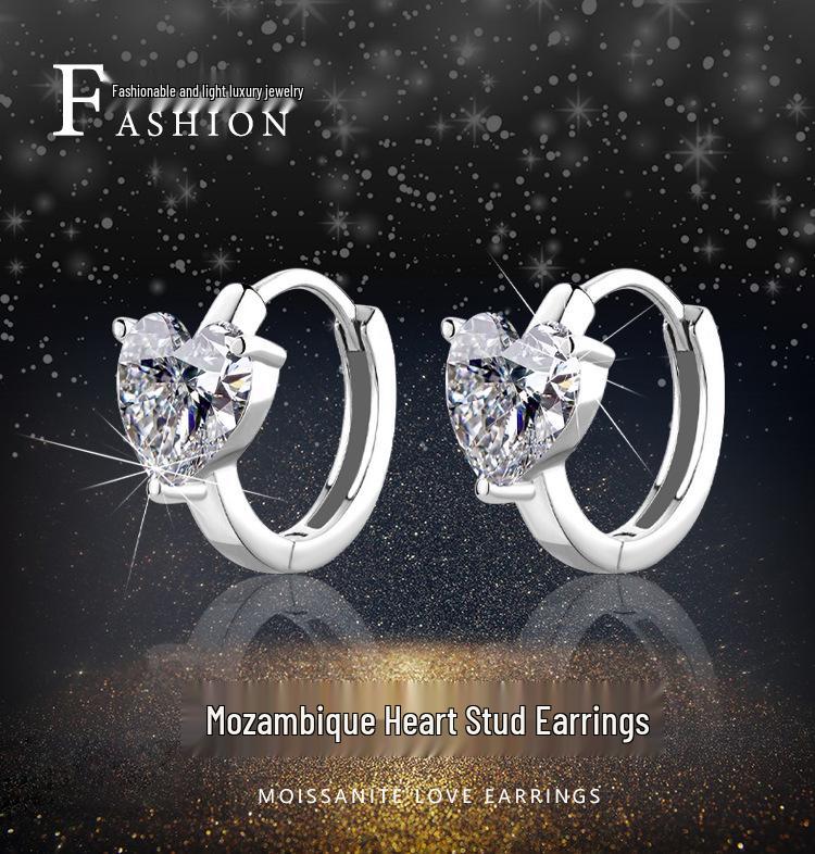 S925 Silver Heart-Shaped Moissanite Earrings - Simple, Elegant, Light Luxury Jewelry