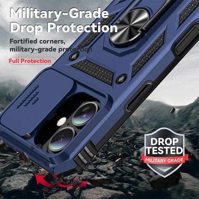 Coque de protection pour iPhone 17 - MARQUE - Modèle - Antichoc - Support anneau rotatif - Bleu Marine