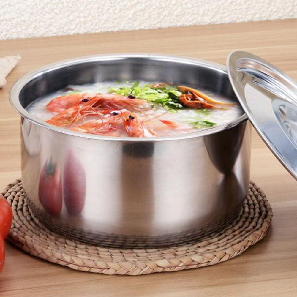 5Pcs Rustproof Stainless Steel Soup Pot With Lid Salad Bowl Lard Basin Stock Pot Set  Food