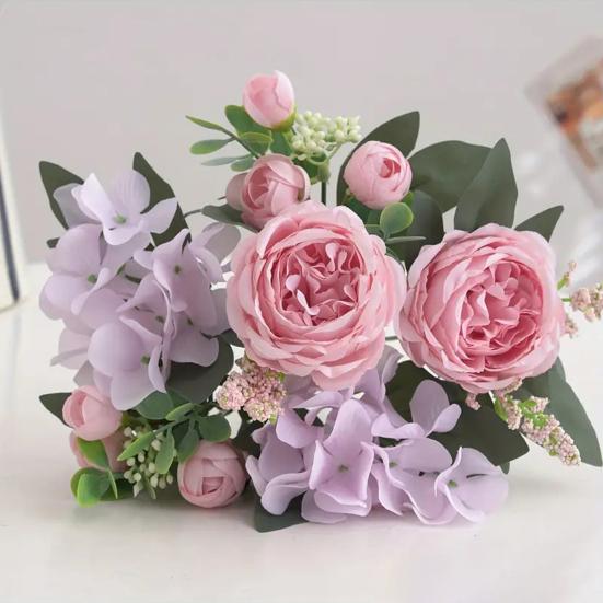 Yousheng Fake Roses Artificial Flower Bouquet Realistic Mixed Roses Peonies Dahlias with Stem for DIY Wedding Bridal Bouquet Baby Shower Home Table