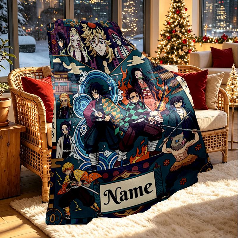Individuelle Personalisierte Demon Slayer Druckdecke, Heimdekoration, Schlafzimmer, Sofa, Camping, Couch, Geschenke für Geburtstag Weihnachten