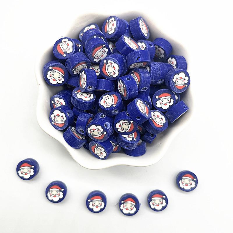 30pcs 10mm Christmas Pattern Beads Polymer Clay Spacer Loose Beads for Jewelry Making DIY Bracelet Accessories