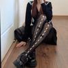 Lolita Cosplay Girls Bowknot Hollow Out Pantyhose Sexy Thin Ins Tide Lace Tights Anime Socks Black White Fishnet Silk Stockings