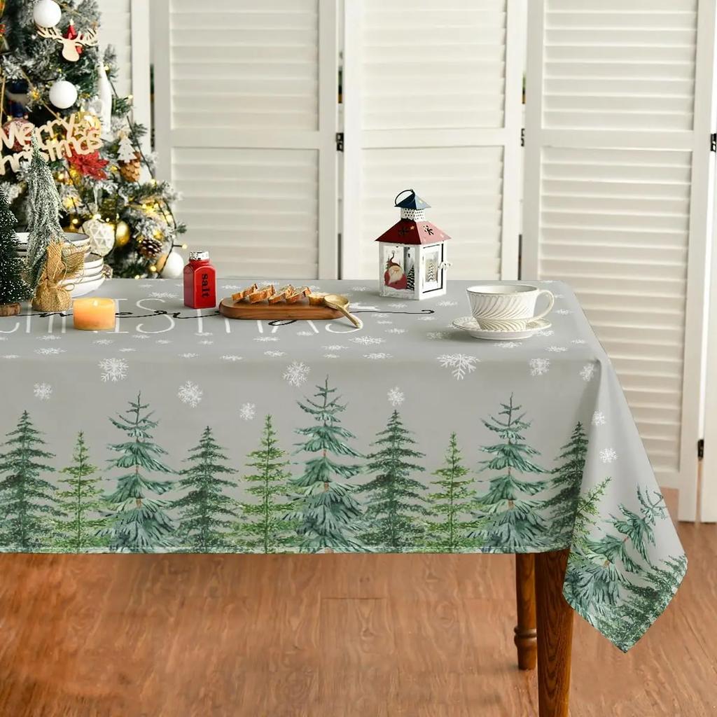 Christmas Snow Trees Grey Waterproof Tablecloth Holiday Party Decor Winter Xmas Kitchen Dining Tablelcoth Christmas Decorations
