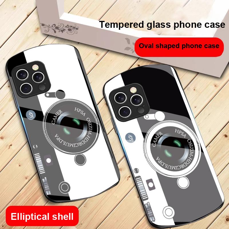 Dark Green Camera Pattern For iPhone 16 15 14 13 Plus 12 Mini 11 Pro Max XR Xs Max X 7 8 6 6S 2022 Elliptical Glass Phone Case