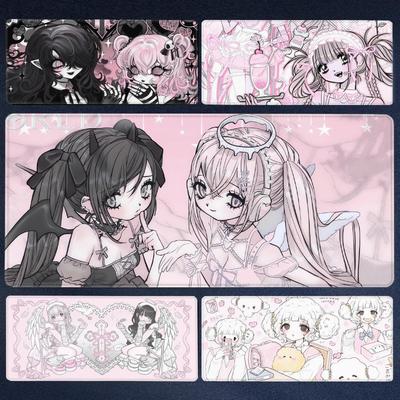 Anime Cute Angel Girls Mouse Pad Laptop Gaming Extended Desk Mat PC Kawaii Gamer Cabinet Mousepad XXL Keyboard Rug Pink Carpet