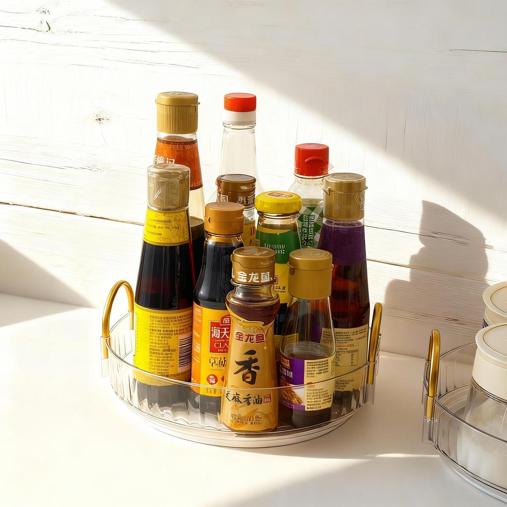 1/2/3 Tiers 360° Rotation Spice Rack Kitchen Storage Organzier Multi-functional Countertop Seasoning Jar Storage Rack