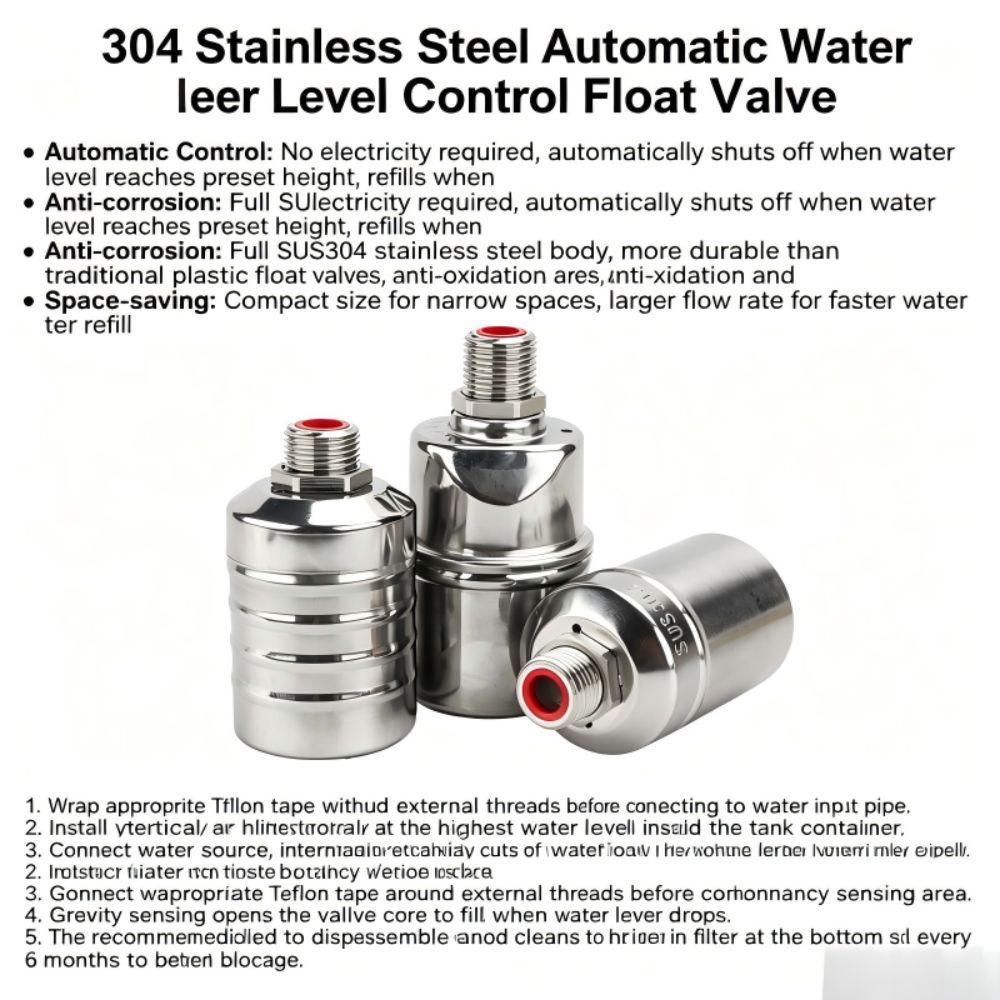 1Pcs 304 Stainless Steel Automatic Float Valve Fully Automatic Waterproof Corrosion Resistant Water Level Control Valve