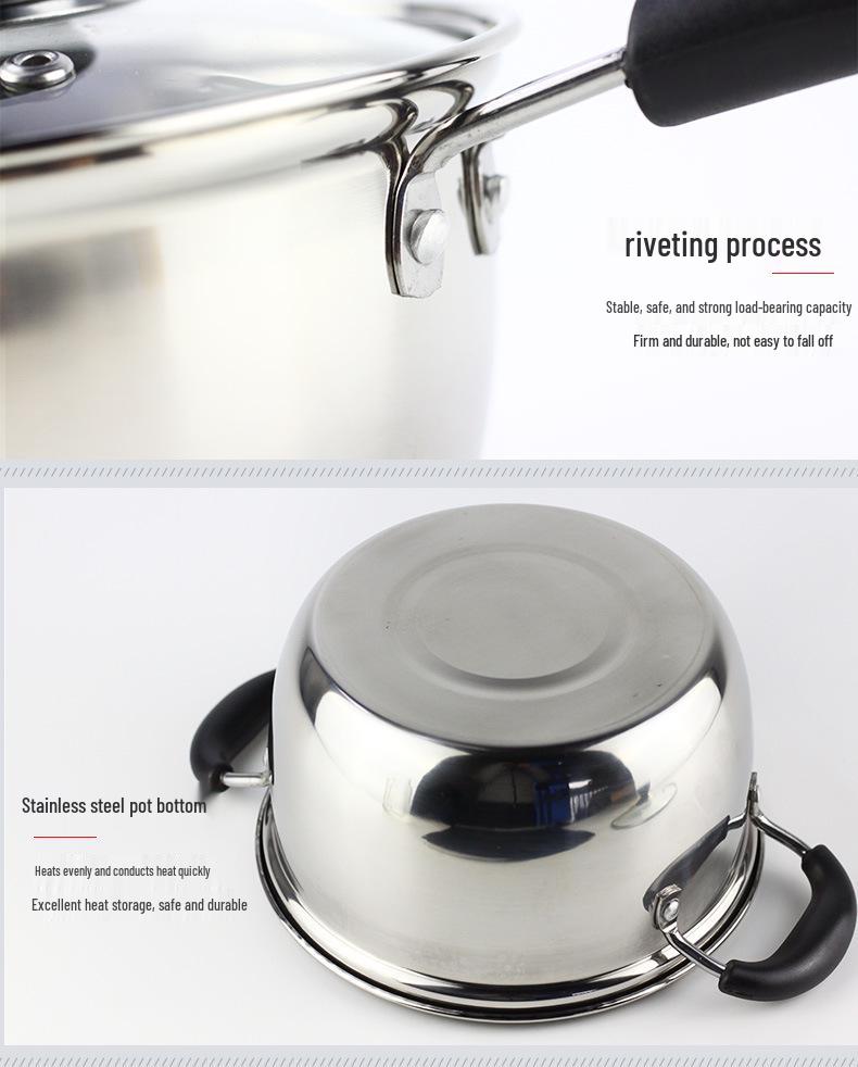 Klassischer 16-26 cm nicht-magnetischer Edelstahl-Doppelohr-Suppentopf zum Kochen von Milch, Nudeln und Suppe.