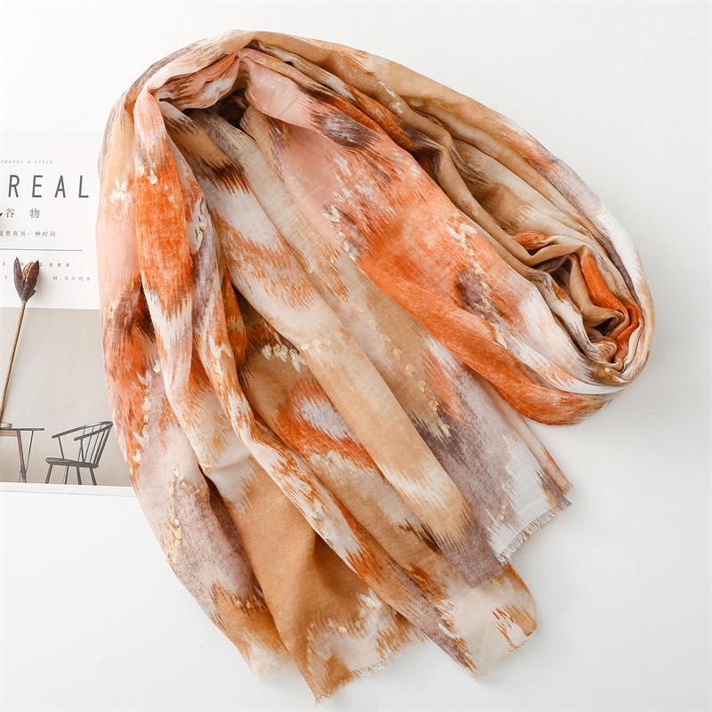 Spring and Summer Scarf Small Fragrant Wind Bronzing Color Mountain Silk Scarf Warm Shawl Women Casual Fashion Gauze Shawl