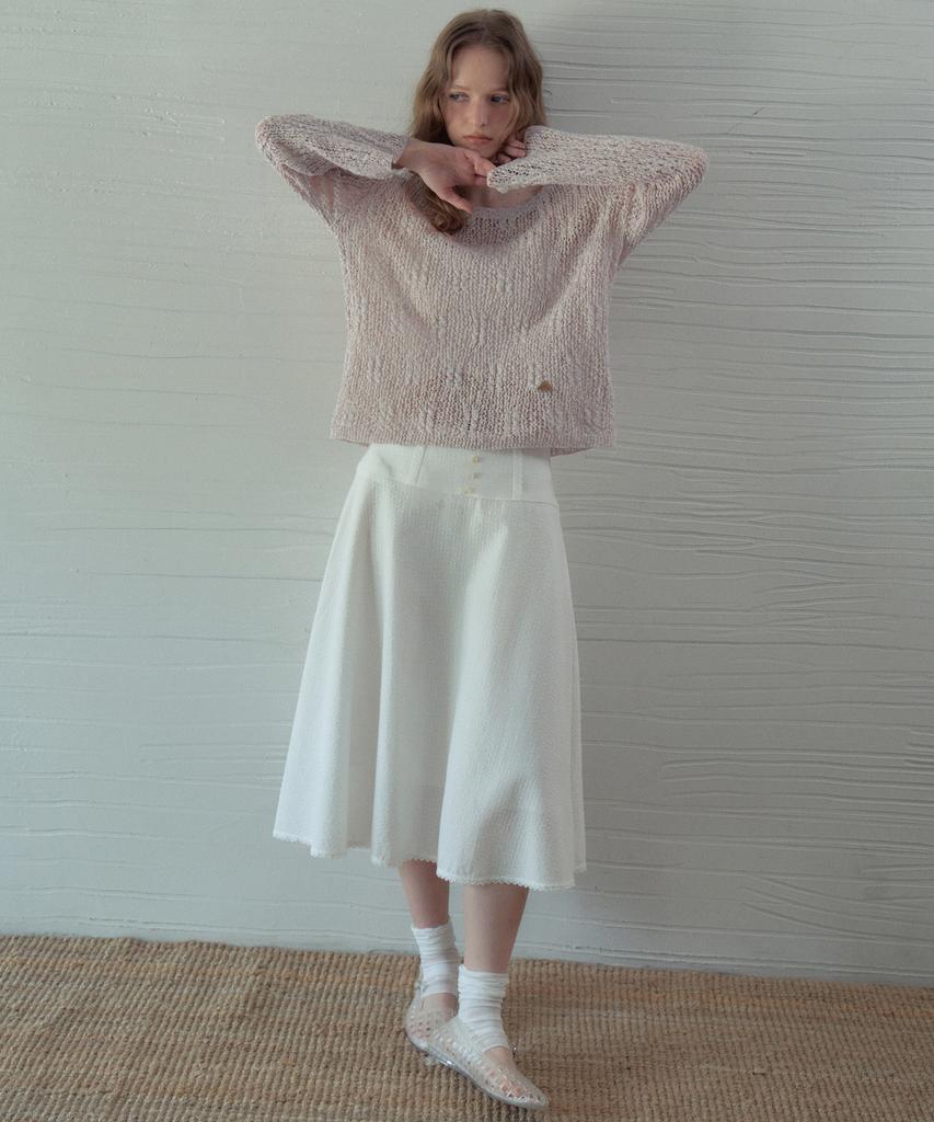 Aueonoseuteljia Beni Lace Check Button Skirt_White(Ob6Sk13)