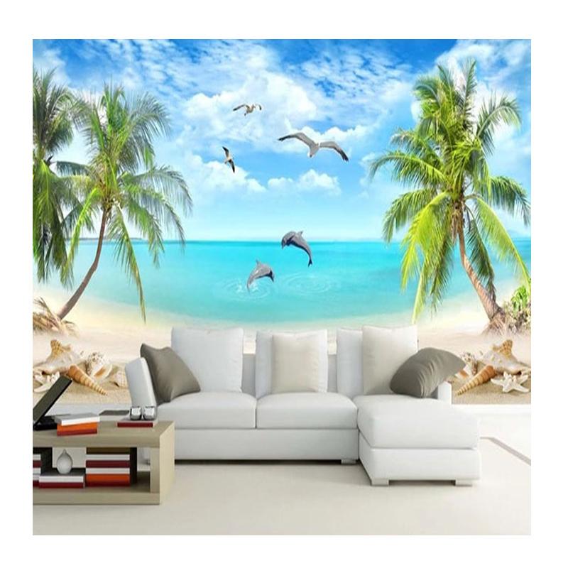 

Any Size Wallpaper 3D Coconut Tree Beach Seascape Wall Paper Living Room Bedroom 3D Mural 200 cm(W) x 140 cm(H)