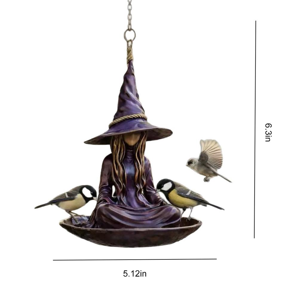 Witch Garden Statue Hanging Bird Feeder for Outdoors Creative Resin Witch Birdfeeder for Patio Backyard Lawn Garden Decor
