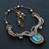 Blue Turquoise Handmade Gemstone Necklace, 999 Copper Wire Wrapped Antique Jewelry Adjustable Chain Necklace, For Engagement Gift