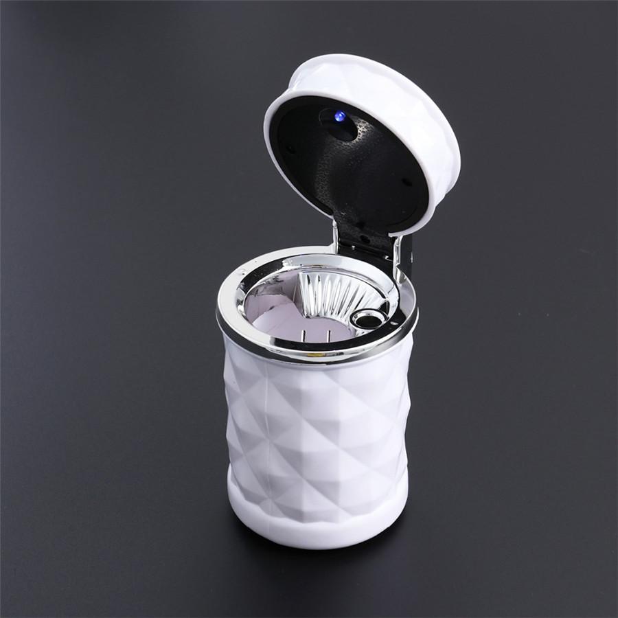 Portable Mini White Car Ashtray Cigarette Cylinder Holder With Blue LED Light