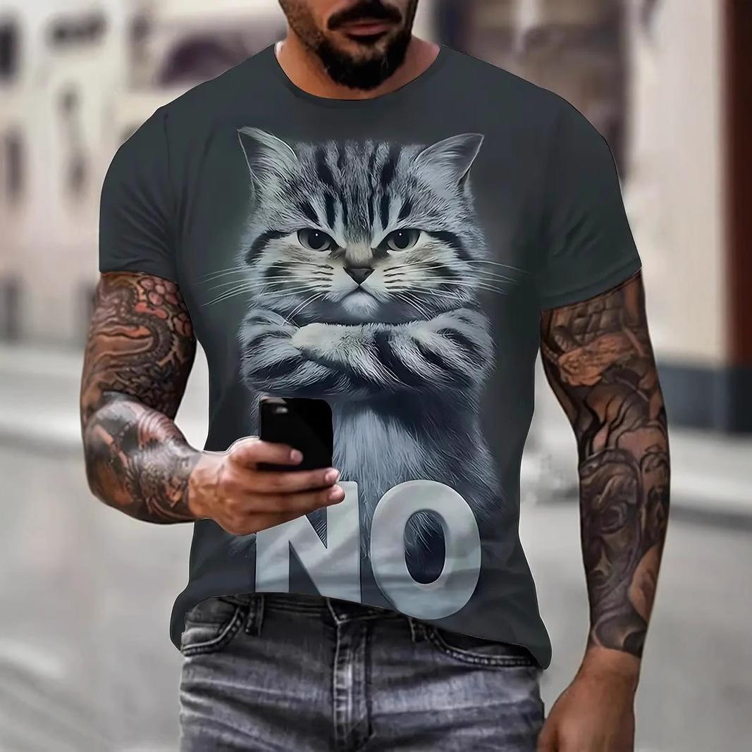

Interesting Men s Cute Cat 3D Top Men s Short Sleeved Street T-shirt S