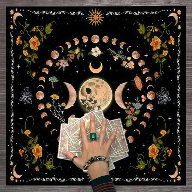 Divinations Tablecloth Moonphases Flower Astrologys Tarot Cards Tablecloth Altars Cloth Divinations Game Accessories