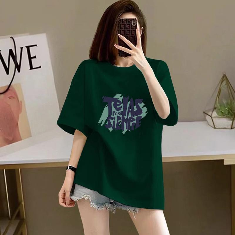 % pure cotton short-sleeved T-shirt for women, the new summer loose printing half-sleeved high-end thin explosive top