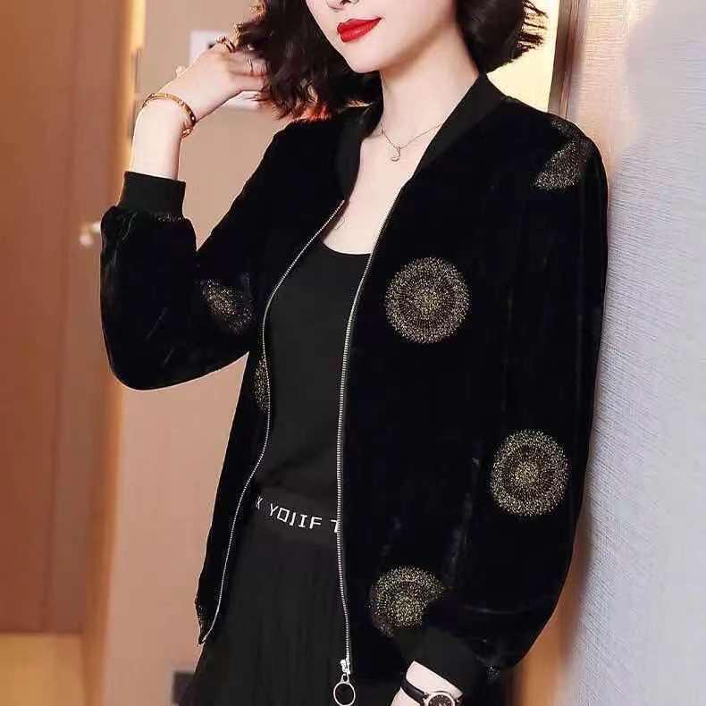Women s Gold Velvet Korean Style Baseball Jacket - Autumn 2026 Trendy Loose Fit L