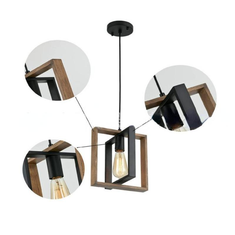 Creative Dining Table Light Industrial Style Retro Island Table Light Solid Wood Iron Art Bar Table Light for Restaurant Pendant Light