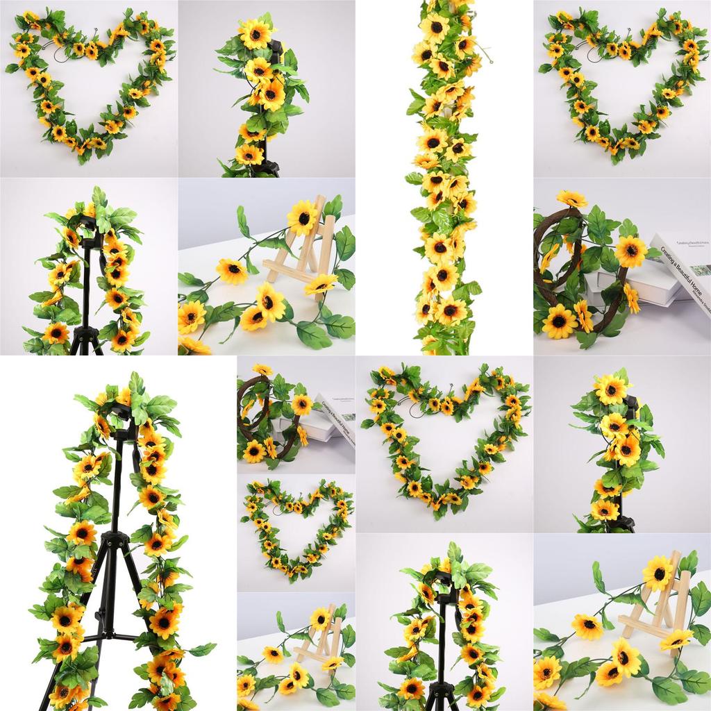25 Meter Artificial Sunflower Garland With Vibrant Yellow And Orange Blooming Flowers For Elegant Home Decor
