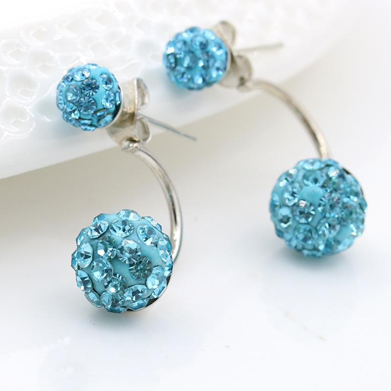 Korean Style Silver-Plated Crystal Ball Earrings with Shambhala Design