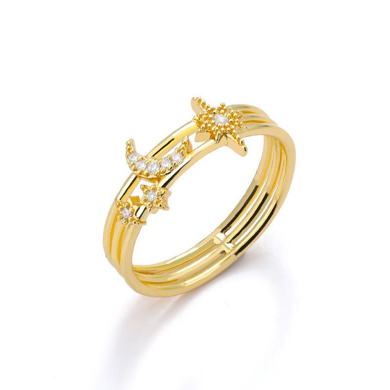 Fashion Star Moon Micro-inlaid Zircon Copper Ring Women s Simple Personality Open Index Finger Ring Niche Design Light Luxury Ring