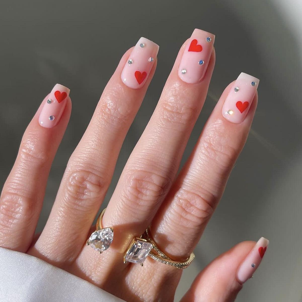 

Cross-border Valentine s Day Red Heart Rhinestone Detachable Square Fake Nails