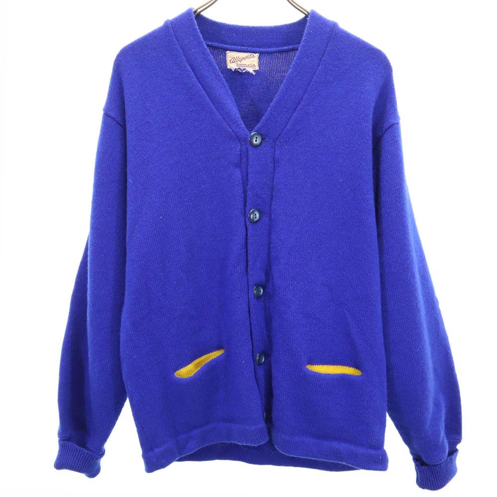 

ВСЕ ВИДЫ СПОРТА 70-е Винтажный Трикотажный кардиган с V-образным вырезом и надписью с длинным рукавом Мужской Подержанный