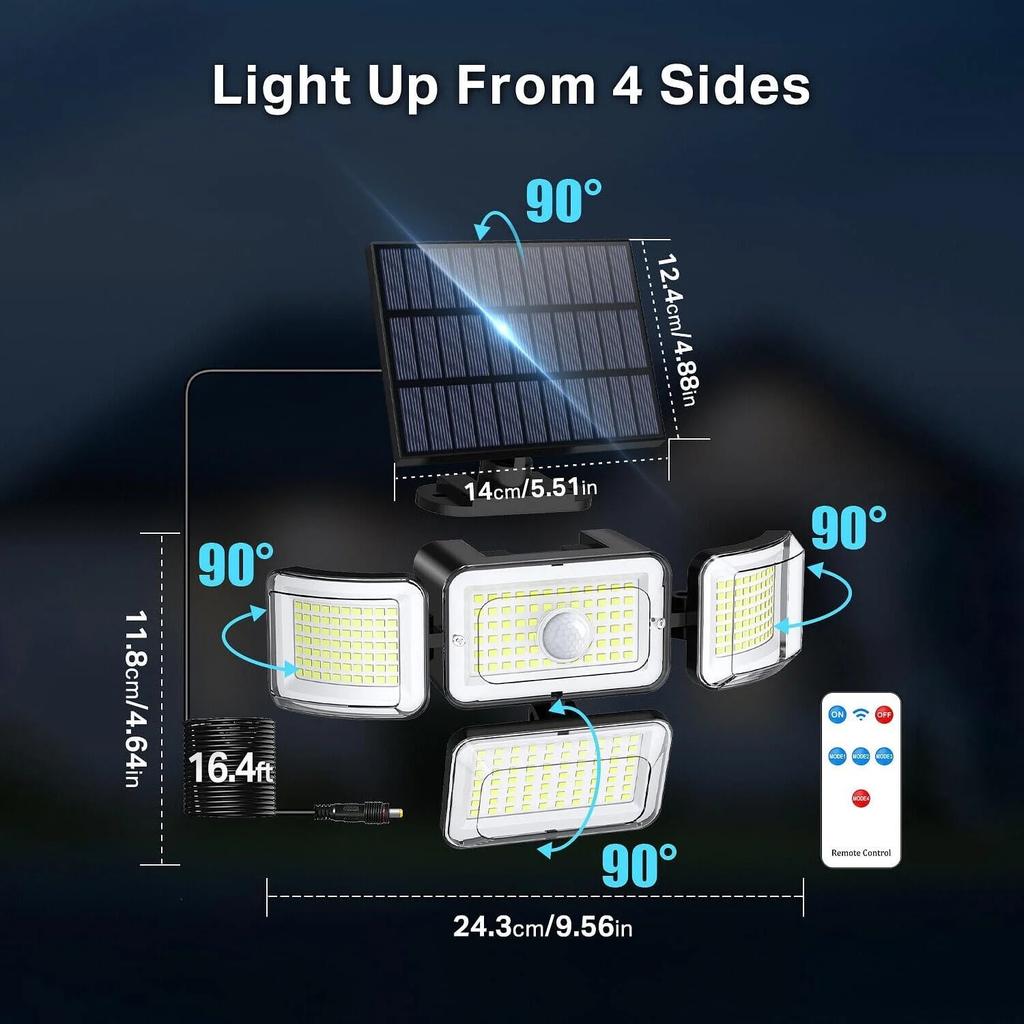 1/2/4PC Solar Outdoor Lights with 288LED Motion Sensor Lights 4 Modes Waterproof 4 Head Solar Security Wall Lamp for Yard Garden