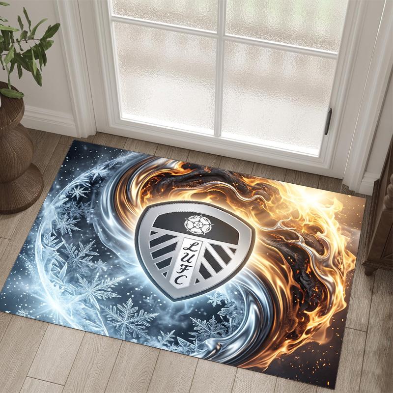Leeds United Football Design Crystal Velvet Carpet Cozy Non?Slip Printed Rug For Bedroom Living Room Entrance