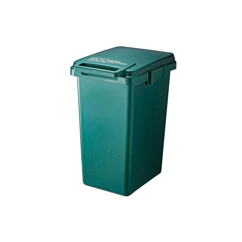 RISU Eco Container Style 2 Trash Can with Lid, Connectable, One-Hand Handle, Dark Green, 45L, Made In Japan (CS2-45J)