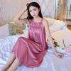Solid Color Ice Silk Summer Nightdress - Short-Sleeved Pajamas for Women, Plus Size, Long Home Wear