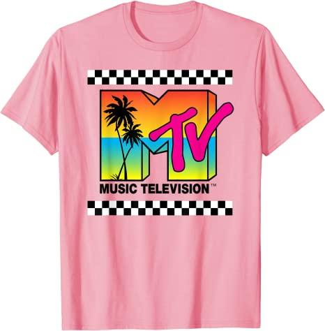 MTV Beach Island Flamingo Logo Vintage Graphic TShirt MTV Sunset Shape Boombox Checker Design Tee Top Unisex on The Moon Outfits