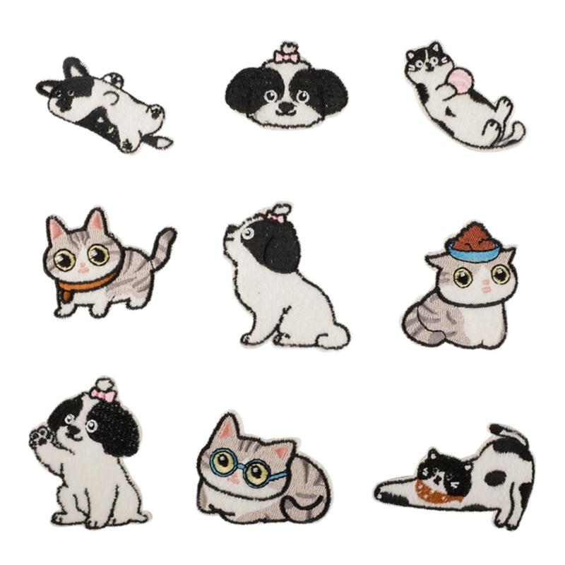 

9 шт. вышитых нашивок с собаками, мультяшные кошки, пришивные нашивки, нашивки для приклеивания утюгом, нашивки-аппликации, пришивные нашивки для одежды 1
