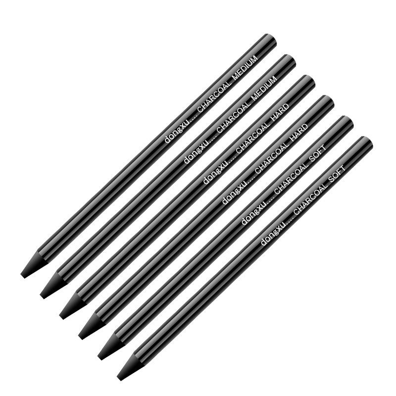Water-Soluble Charcoal Sketching Set: 6-Piece Charcoal Pencils and Sticks In Soft, Medium, and Hard Varieties.