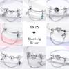 Star Moon Slide Safety Chains Charms 925 Sterling copper Heart Evil eyes Silicone Spacer Beads Fit Original Bracelet DIY Zircon