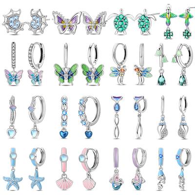 Stud Earrings For Women Copper Colorful Starfish Shell Sparkling Butterfly Luxury Fine Jewelry Girl'S Earrings