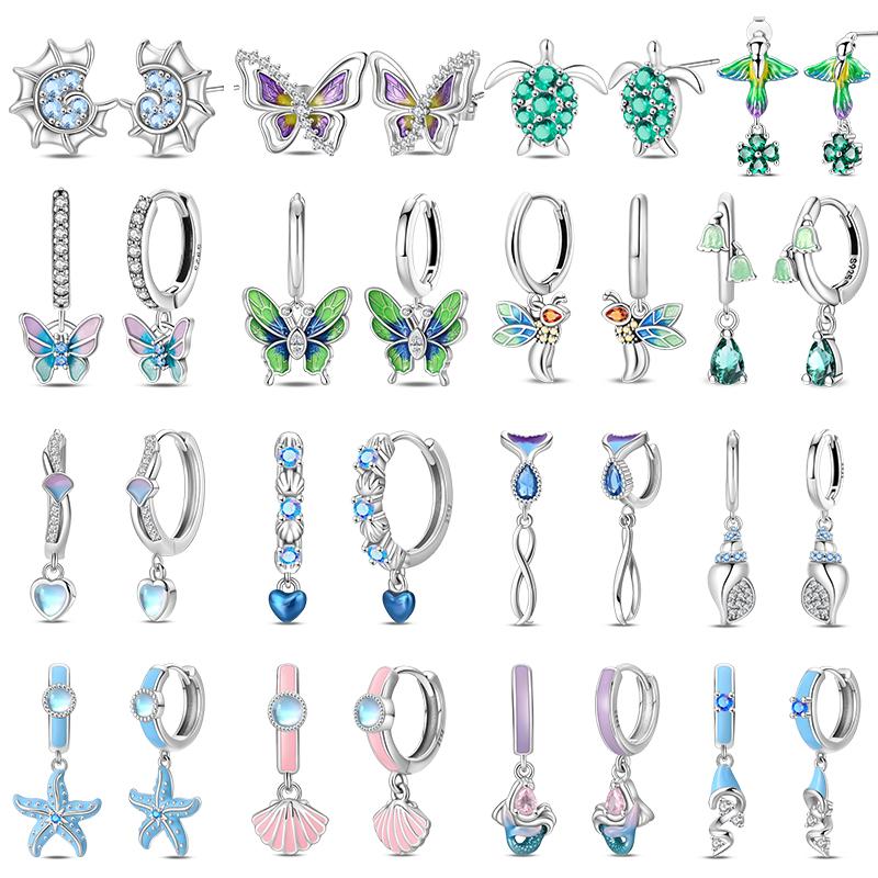 Stud Earrings For Women Copper Colorful Starfish Shell Sparkling Butterfly Luxury Fine Jewelry Girl'S Earrings