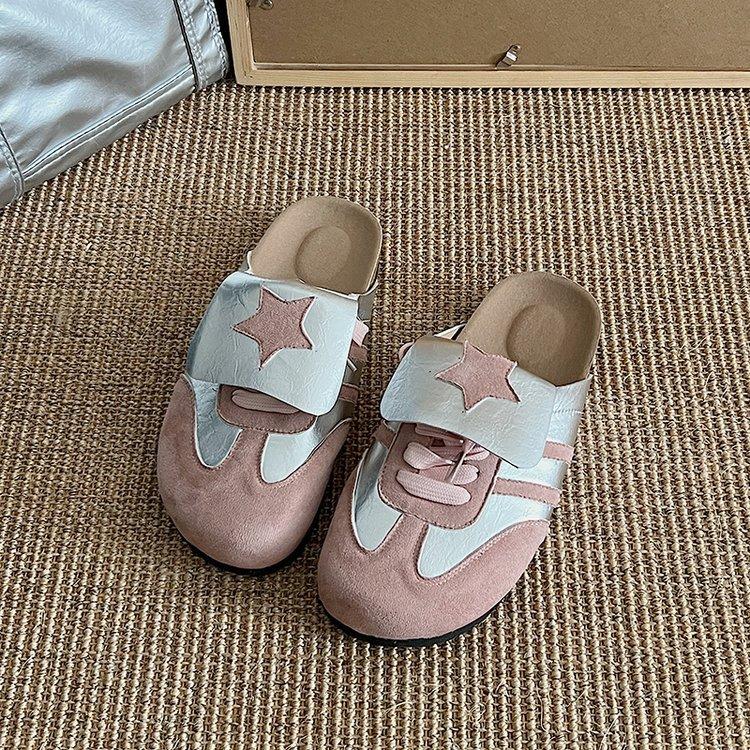 

Thick-soled bag head half slippers women s summer wear 2025 new soft-soled one-pedal single shoes versatile retro Boken shoes 40 розовый