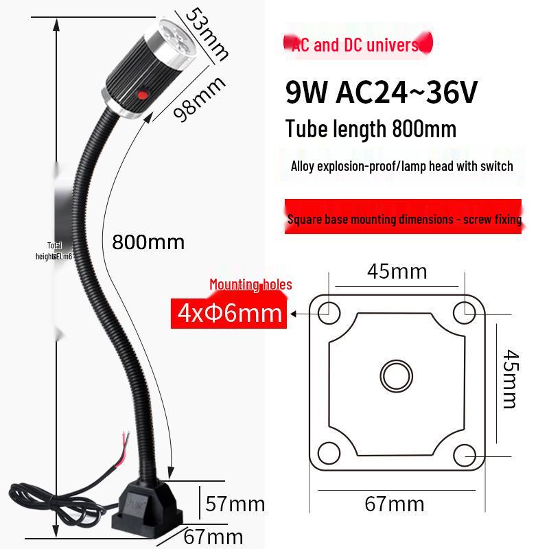 Nine Machine Tool Gooseneck Magnetic Work Light - 3W/6W/9W, 24V/220V, Strong Magnetic Base, Long Arm