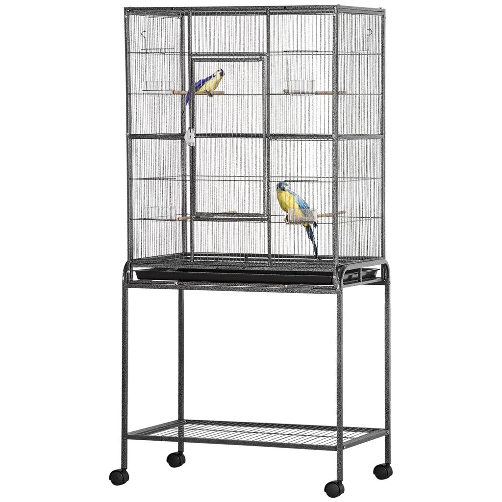 Large Bird Cage Budgie Cage with Stand, Storage Shelf, Wood Perch for Parrot Canary Parakeet Cockatiels, 81 x 48 x 162.5 cm