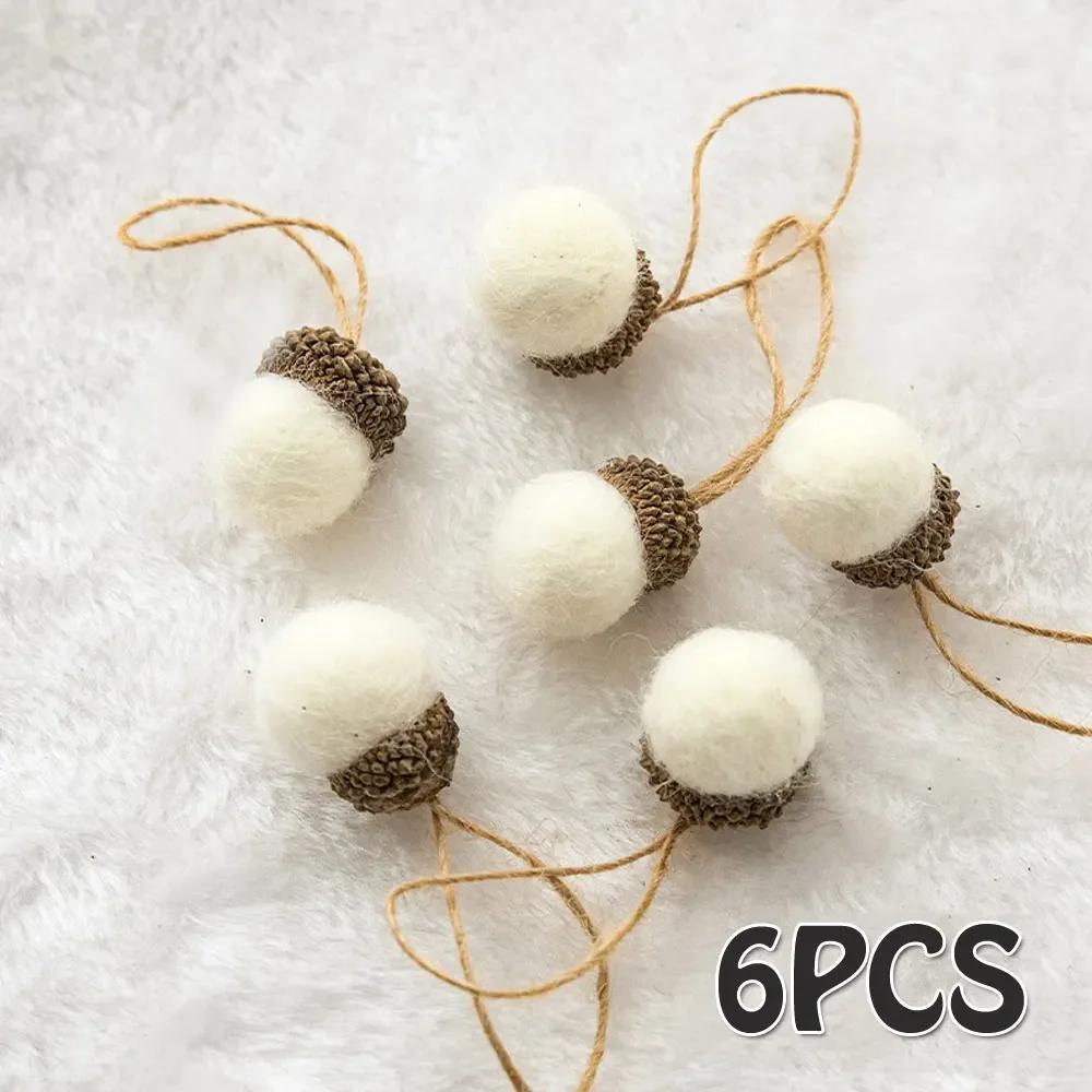 New Year 2023 6pcs Xmas Tree Ornament Wool Felt Pine Tower Ball Pine Cone Acorn String DIY Material Pendant Christmas Decor Home