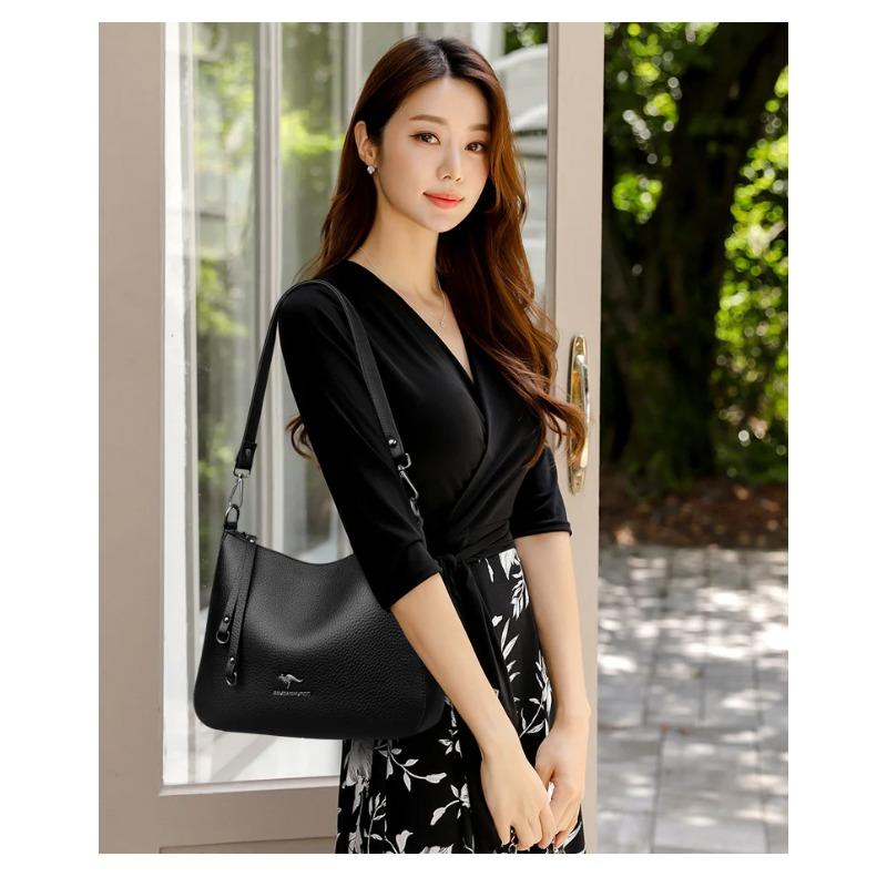 Women's Vintage Leather Crossbody Bag Multi-Pocket Soft Leather Shoulder Bag Tassel Shoulder Bag for Daily Use Shopping Commuting