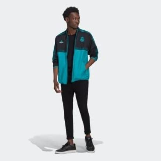 adidas Real Madrid Woven Training Size S BQ057 Mesh-Lined Jacket, (162-168cm), Black/Blast Emerald,