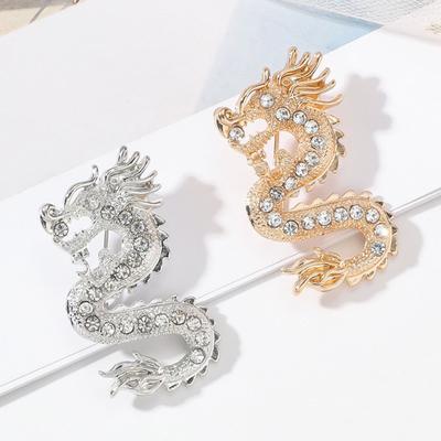 Rhinestone Dragon Brooch Pin for Women Chinese Zodiac Dragon Brooch Collar Pin